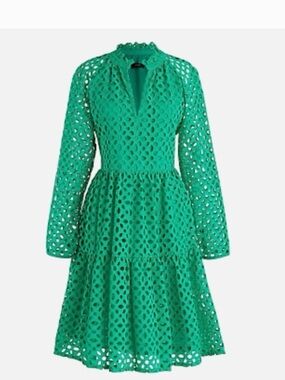 J.Crew Tiered Popover Dress in Embroidered Eyelet, Vintage Kelly Size Small